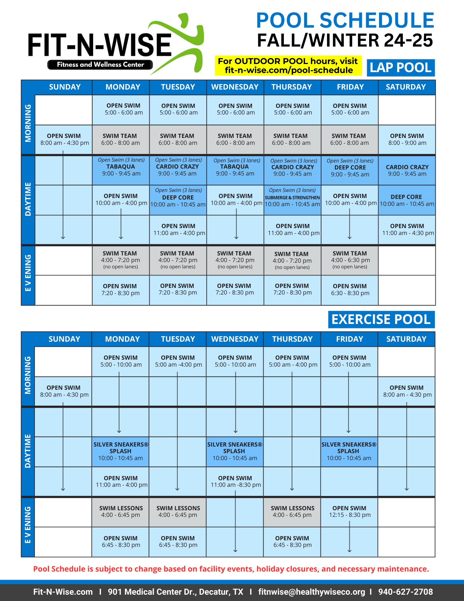 Pool Schedule - Fit-N-Wise